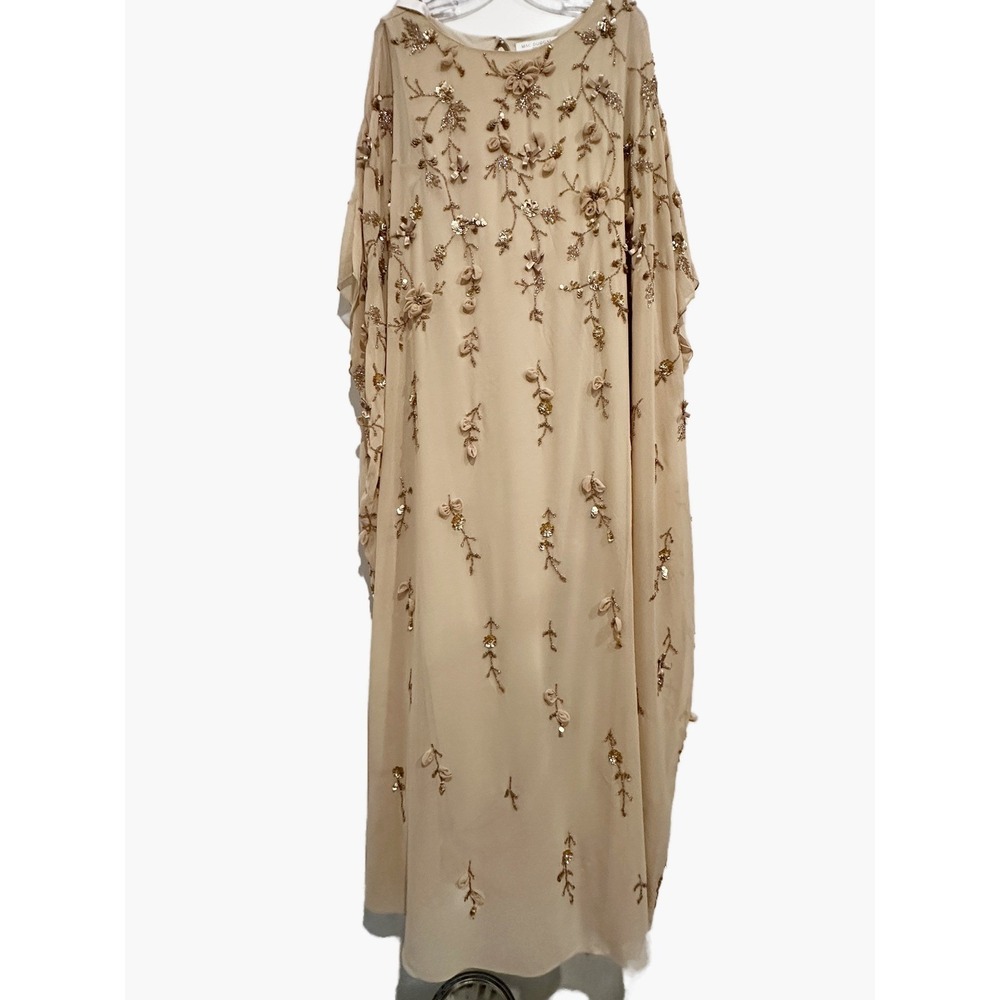 NWT Mac Duggal Floral Embellished Kaftan Gown in Nude Gold Size 12 Fairy Boho - Picture 7 of 16
